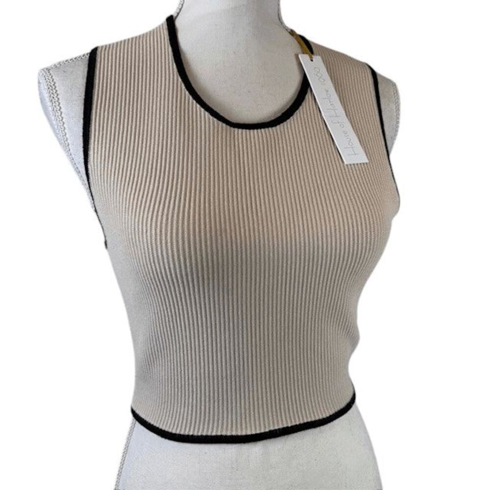 NWT House of Harlow 1960 Ribbed‎ Cropped Tank Stretch Beige Black Size Medium